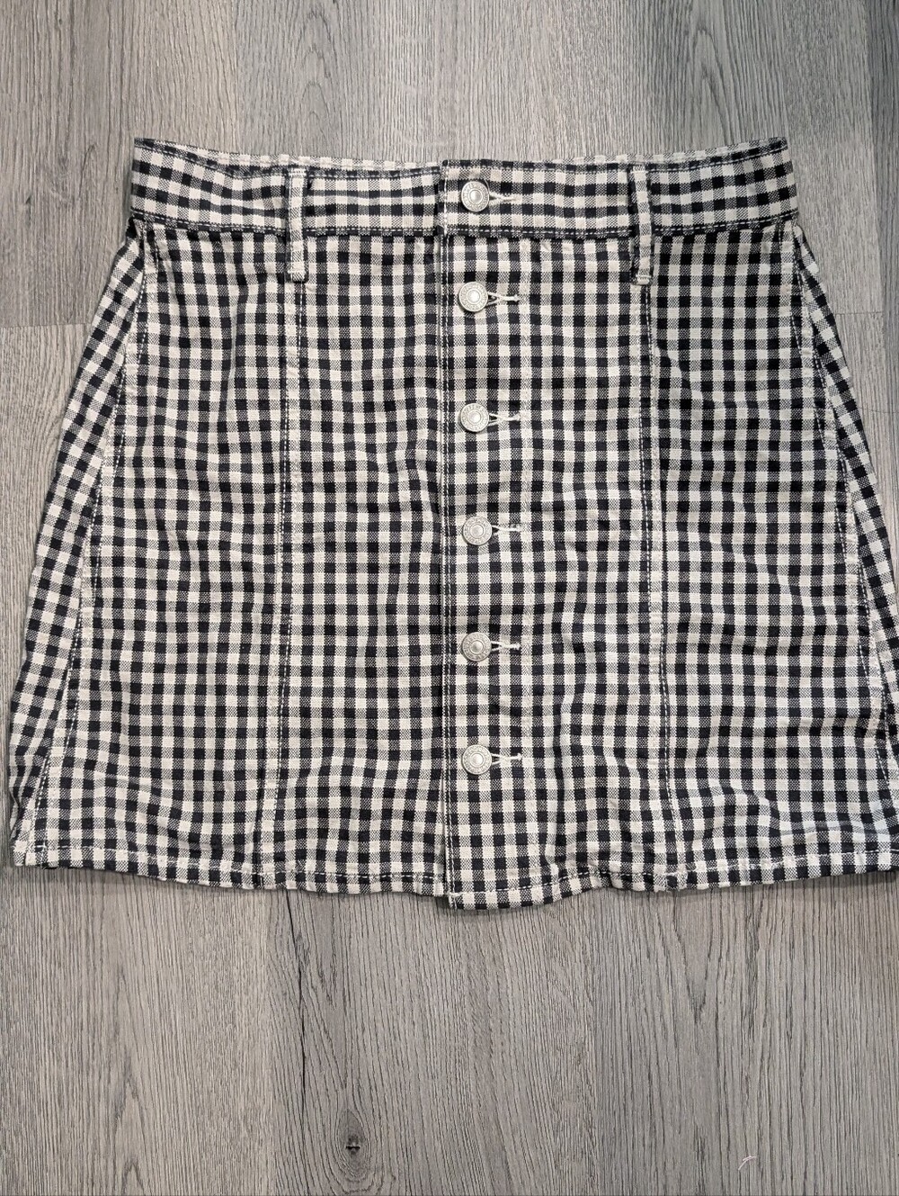 Levi's Black White Gingham Button Front A-Line Mini Skirt Size 27